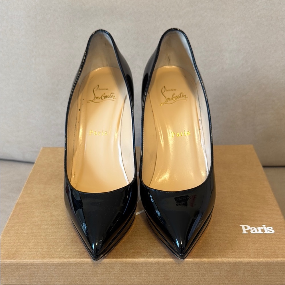 Christian Louboutin Pigalle Plato 100 Black Patent Leather Pumps